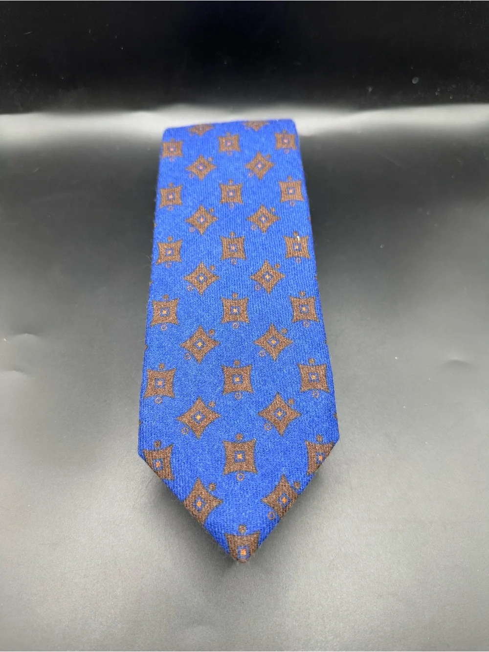 ISAIA Wool Cobalt Tie with Brown Medallion